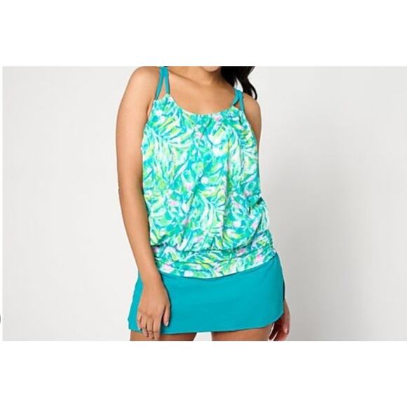 Kim Gravel Size 20 Paradise Preppy Blouson Tankini & Skirted Bottom A629536 NWOT - Picture 1 of 16